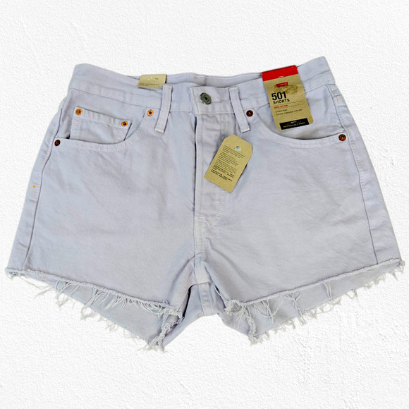 Levi's Washed Lilac High Rise Cutoff 100% Cotton Denim Raw Hem Shorts Size 27 - Picture 1 of 10